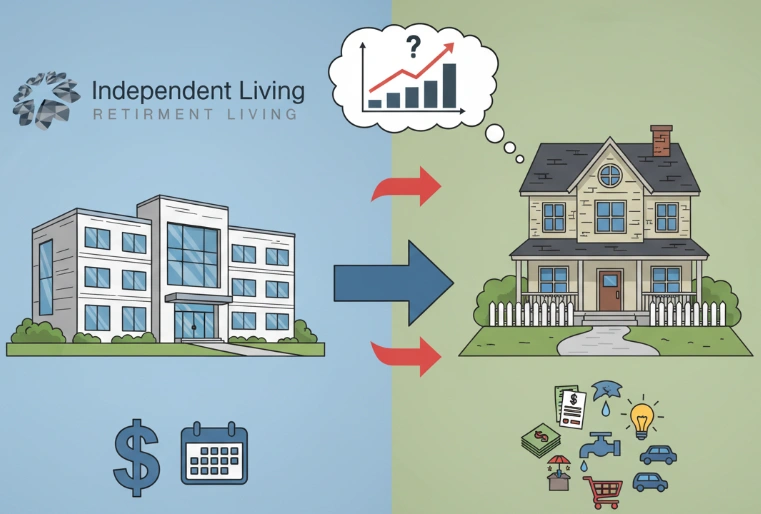 Comparison of predictable independent living costs versus variable homeownership expenses for seniors