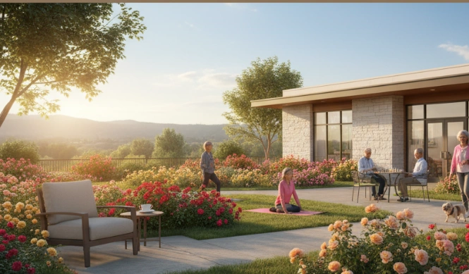 independent living roseville ca with residents enjoying the outside