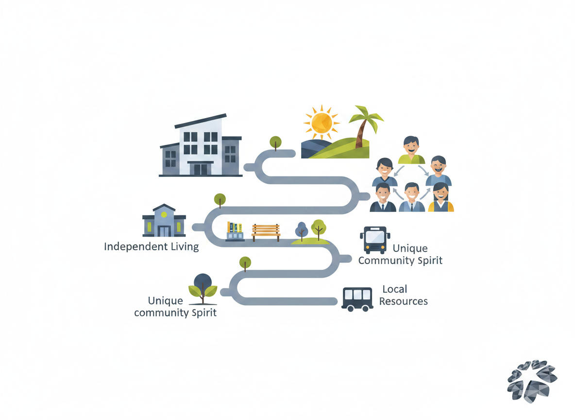 Detailed infographic explaining the importance of local expertise for independent living Roseville CA tours, covering community spirit, resources, and senior options