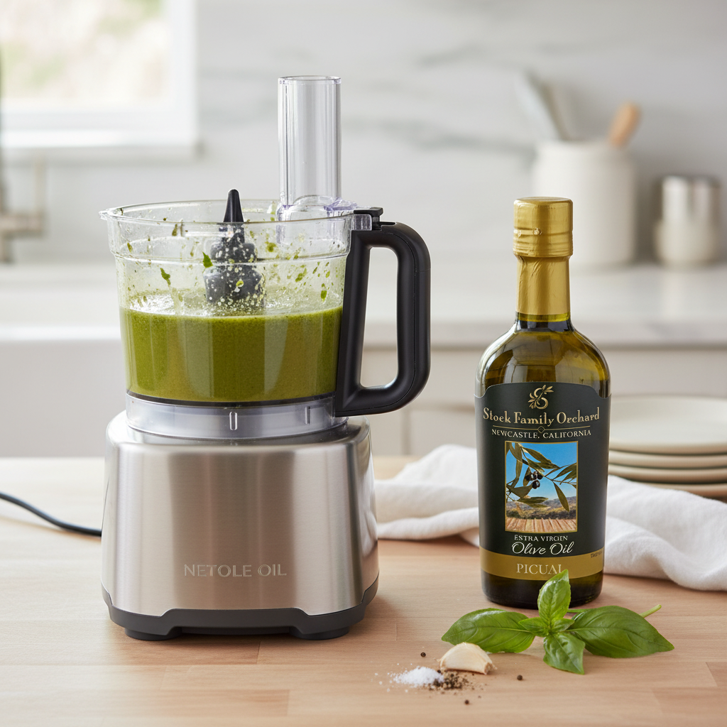 Step 1: Preparing the basil-picual vinaigrette sauce