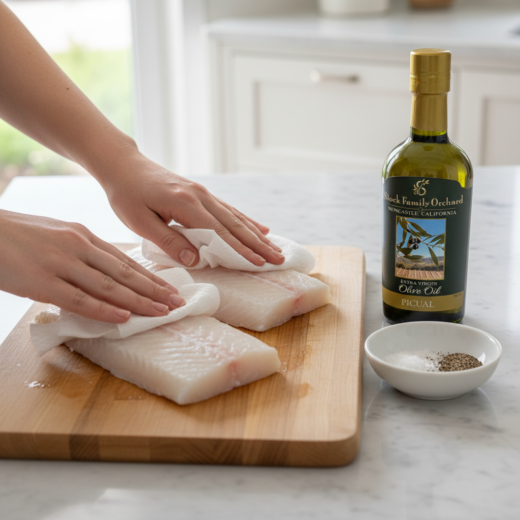 Step 2: Seasoning the halibut fillets with salt and pepper