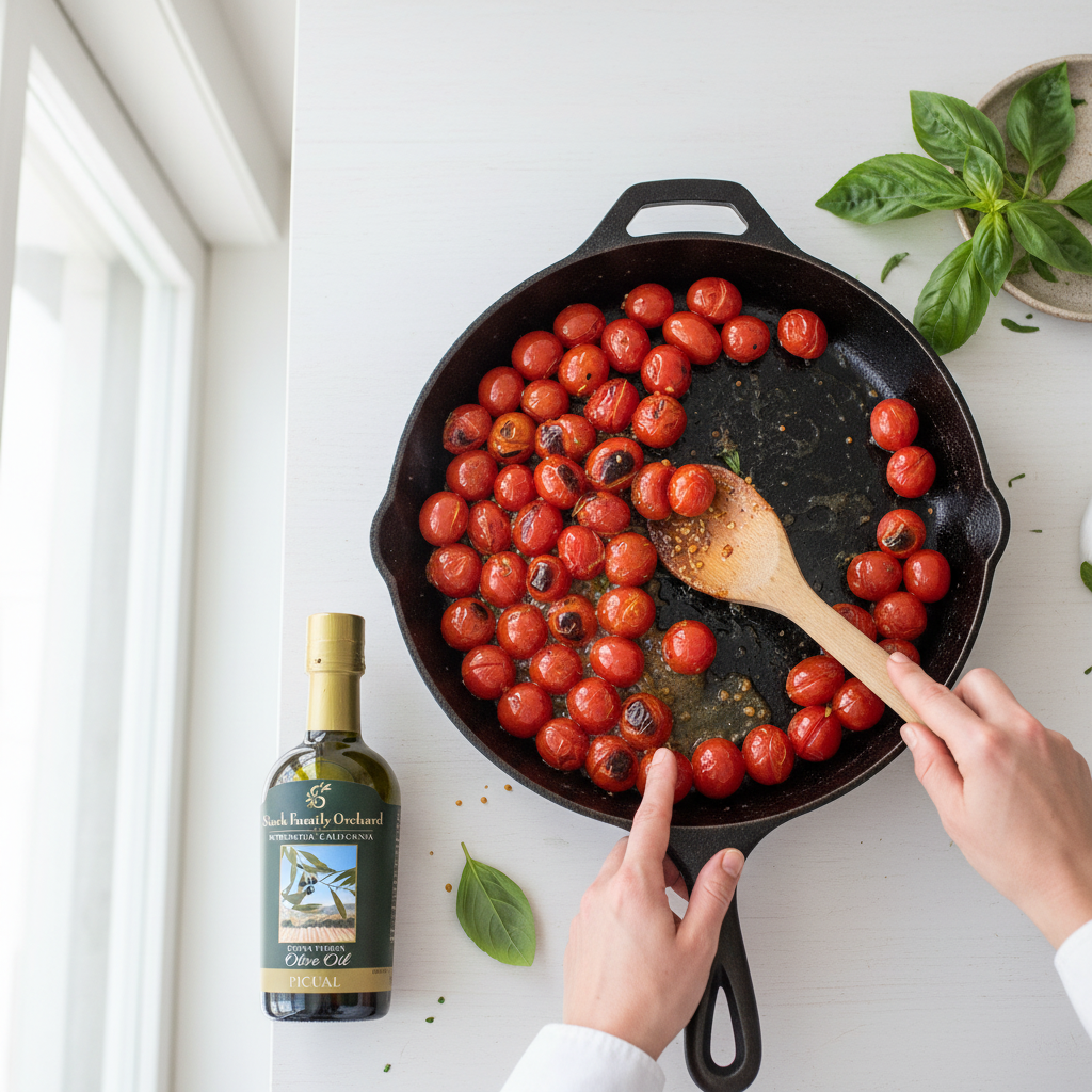 Step 3: Charring cherry tomatoes in a hot skillet